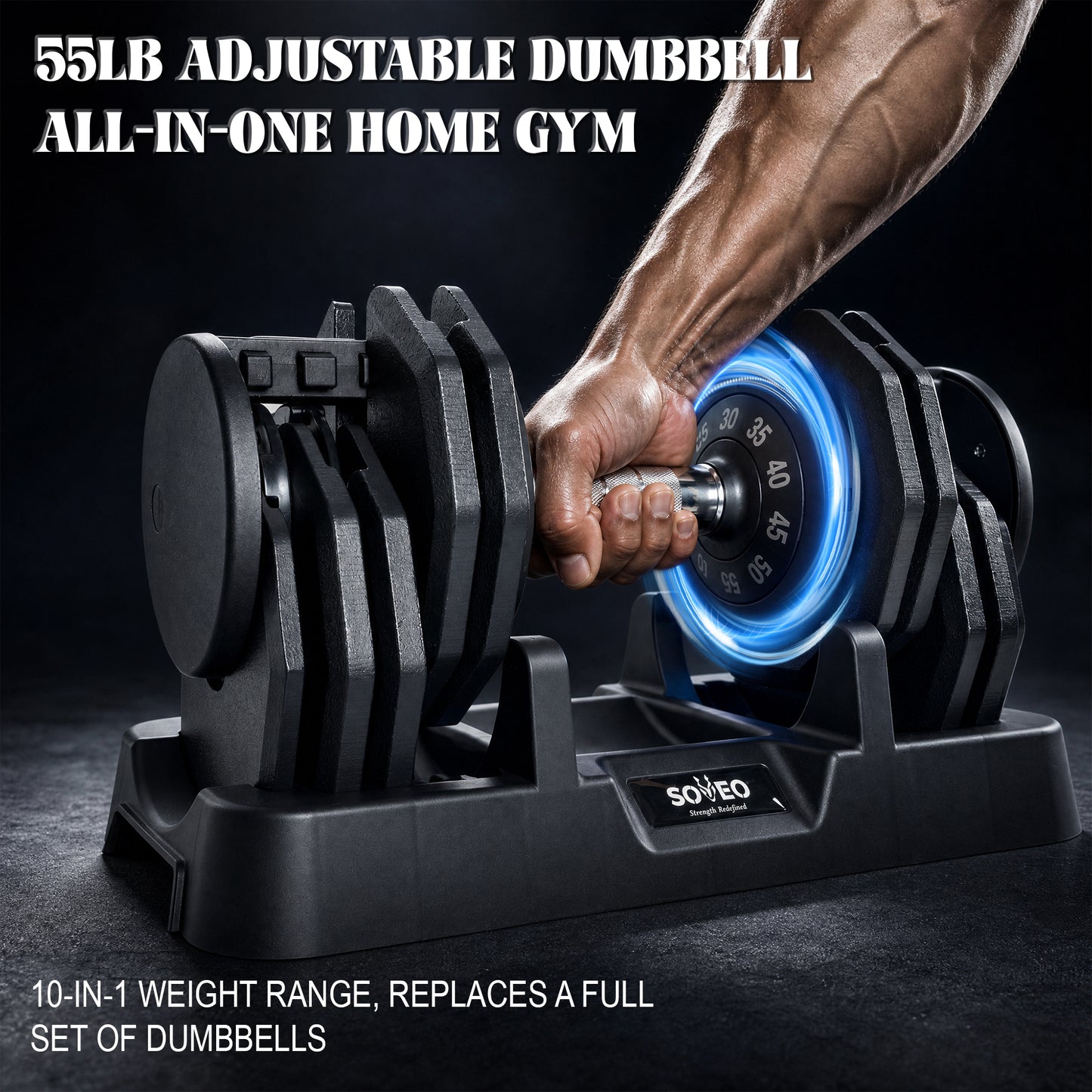 Adjustable Dumbbell, 5-55 LBS Quick-Select Weight Dumbbell with Non-Slip Grip & Base, for Home Gym Strength Training image 4