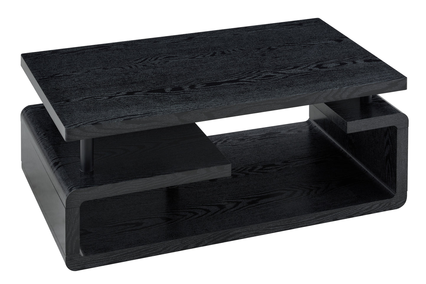 Three-Tier MDF Coffee Table with Black Wood Grain Finish, Modern Multi-Layer Storage Coffee Table Sturdy Frame for Living Room Office image 12