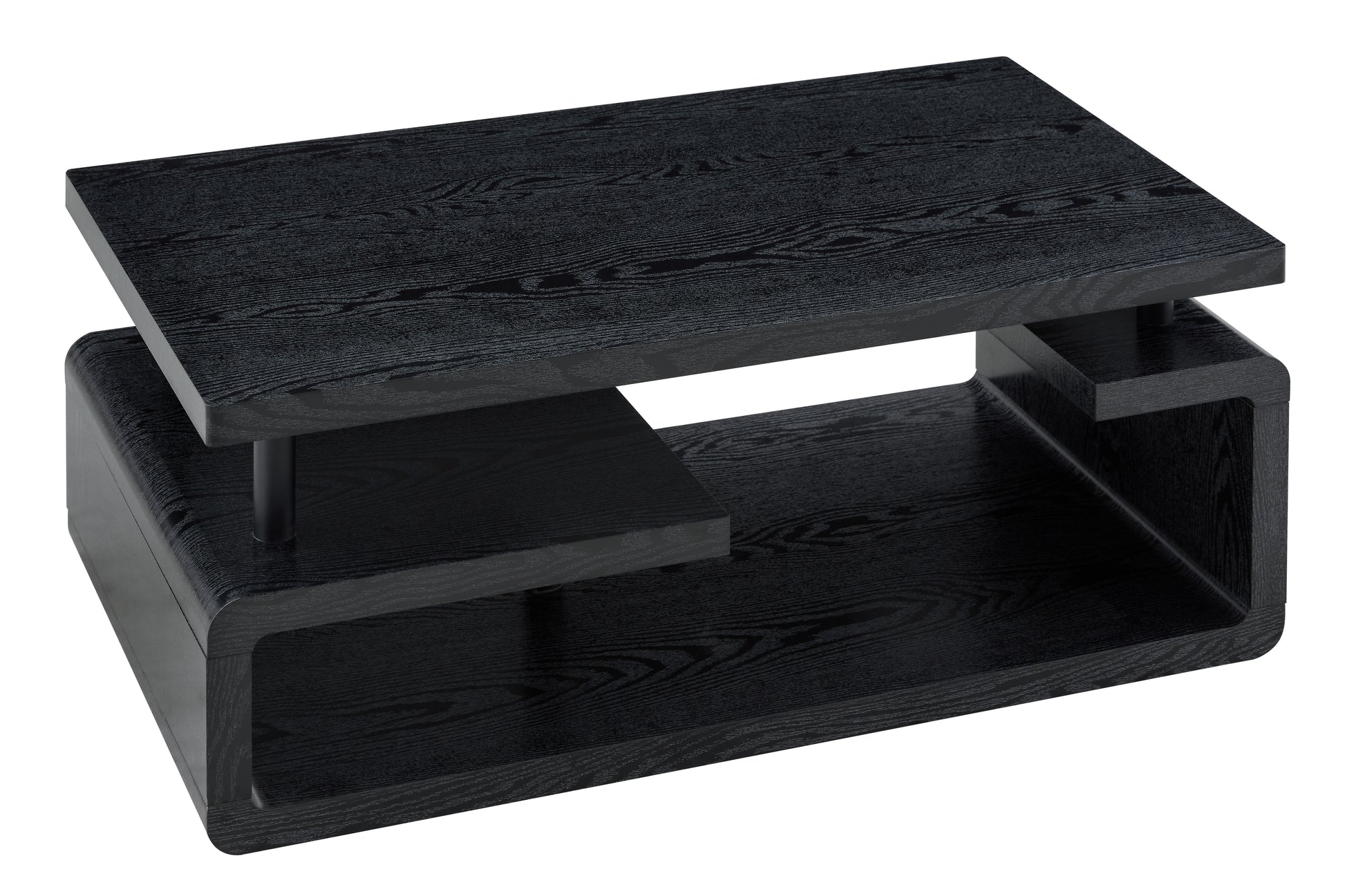 Three-Tier MDF Coffee Table with Black Wood Grain Finish, Modern Multi-Layer Storage Coffee Table Sturdy Frame for Living Room Office image 12