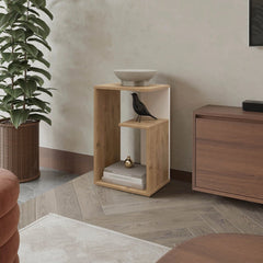 Stylish Macadamia and White Side Table with Open Storage