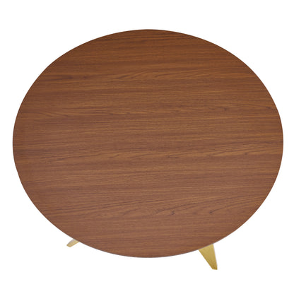 37Inch Round Dining Table, Small Round Kitchen Table With Golden Metal Legs, Suitable For 2 To 4 People, Modern Dining Room Table, Brown, Walnut Color. image 10