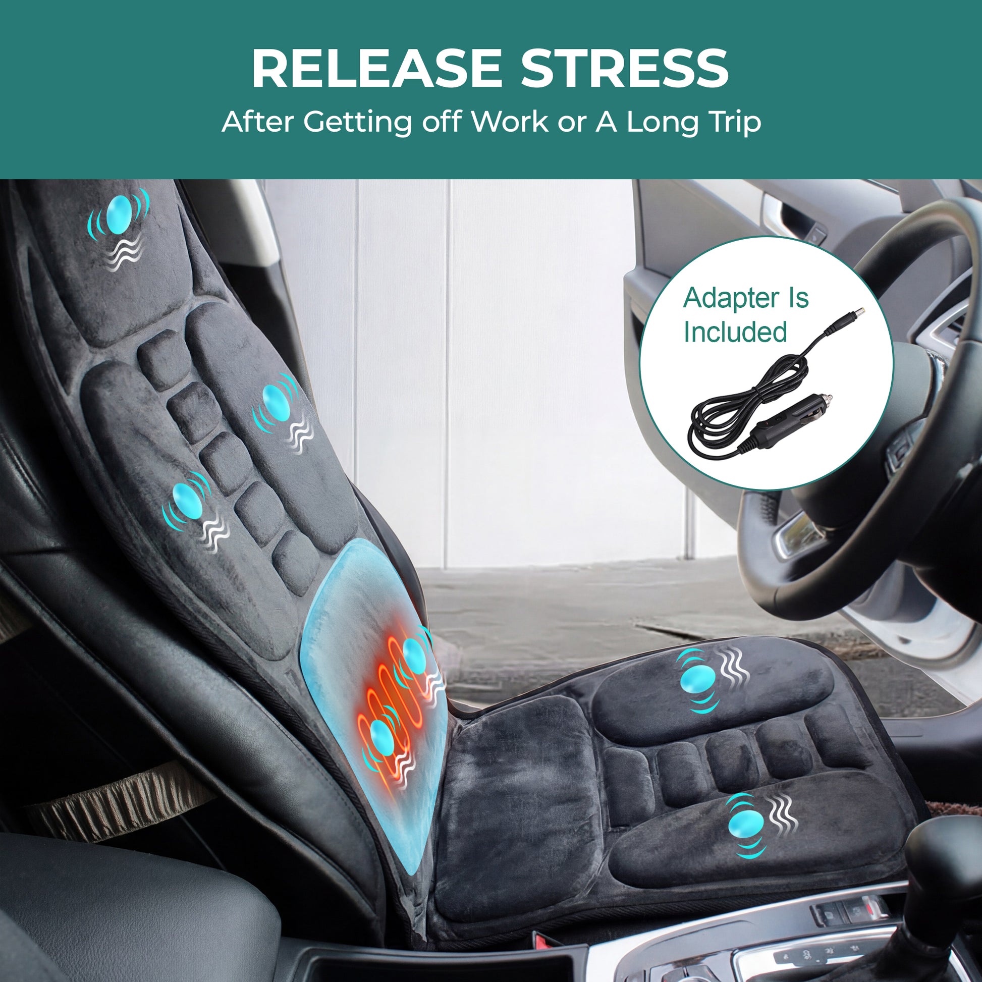 Back Massager with Heat - Massage Seat Cushion with 7 Motors, 3-Level Heat, 9 Modes & 9 Intensities,Massage Chair Pad for Home Office Car Use image 10