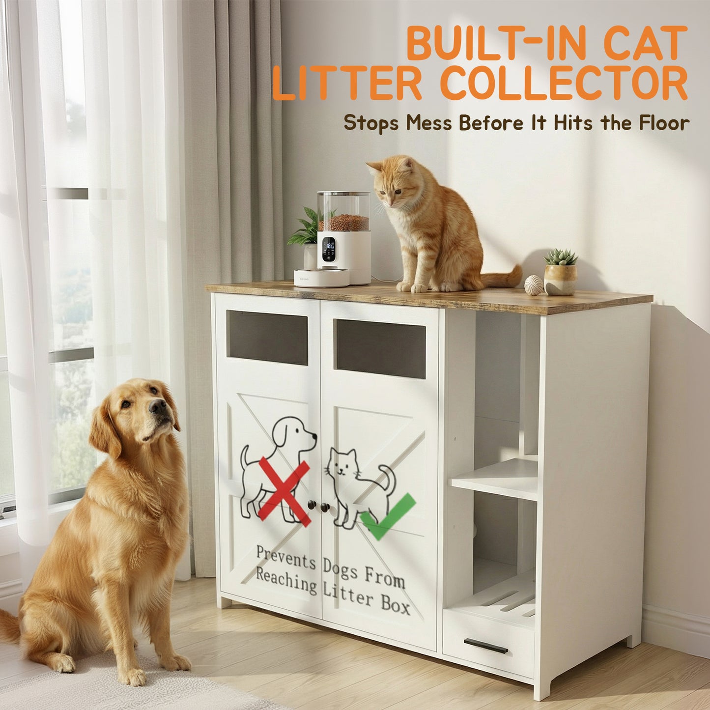 Hidden Cat Litter Box Enclosure Furniture – Large Dog-Proof Litter Box Cabinet with Power Strip, Compatible with Large Self-Cleaning Litter Boxes image 3