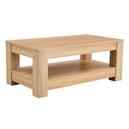 A modern and practical Natural Wood coffee table. The double layered coffee table is made of MDF material. Suitable for living room, bedroom, and study image 8