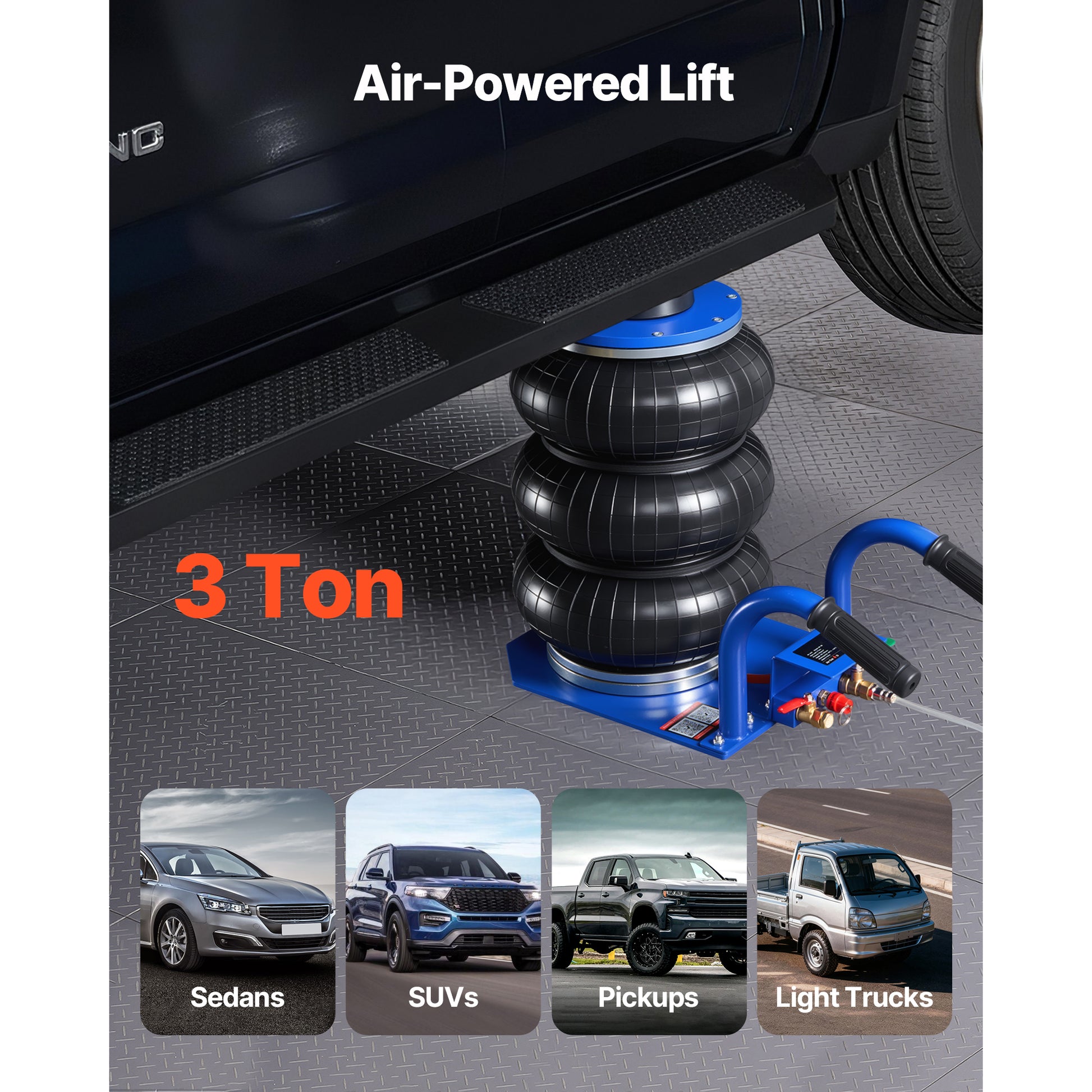Air Jack, 3 Ton/6613 lbs Triple Bag Air Jack, Airbag with Six Steel Pipes, Lift Up to 17.7 inch/450 mm, 1-6 s Fast Lifting Pneumatic with Short Handles for Car, SUV, Pickup Truck Repair, Garage image 4