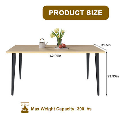 63-inch Modern Dining Table, Wooden Tabletop & Rust-Resistant Iron Legs, Rectangular Kitchen Table for 6-8 People, Rustic Industrial Design for Dining Room, Patio(Table Only) image 4
