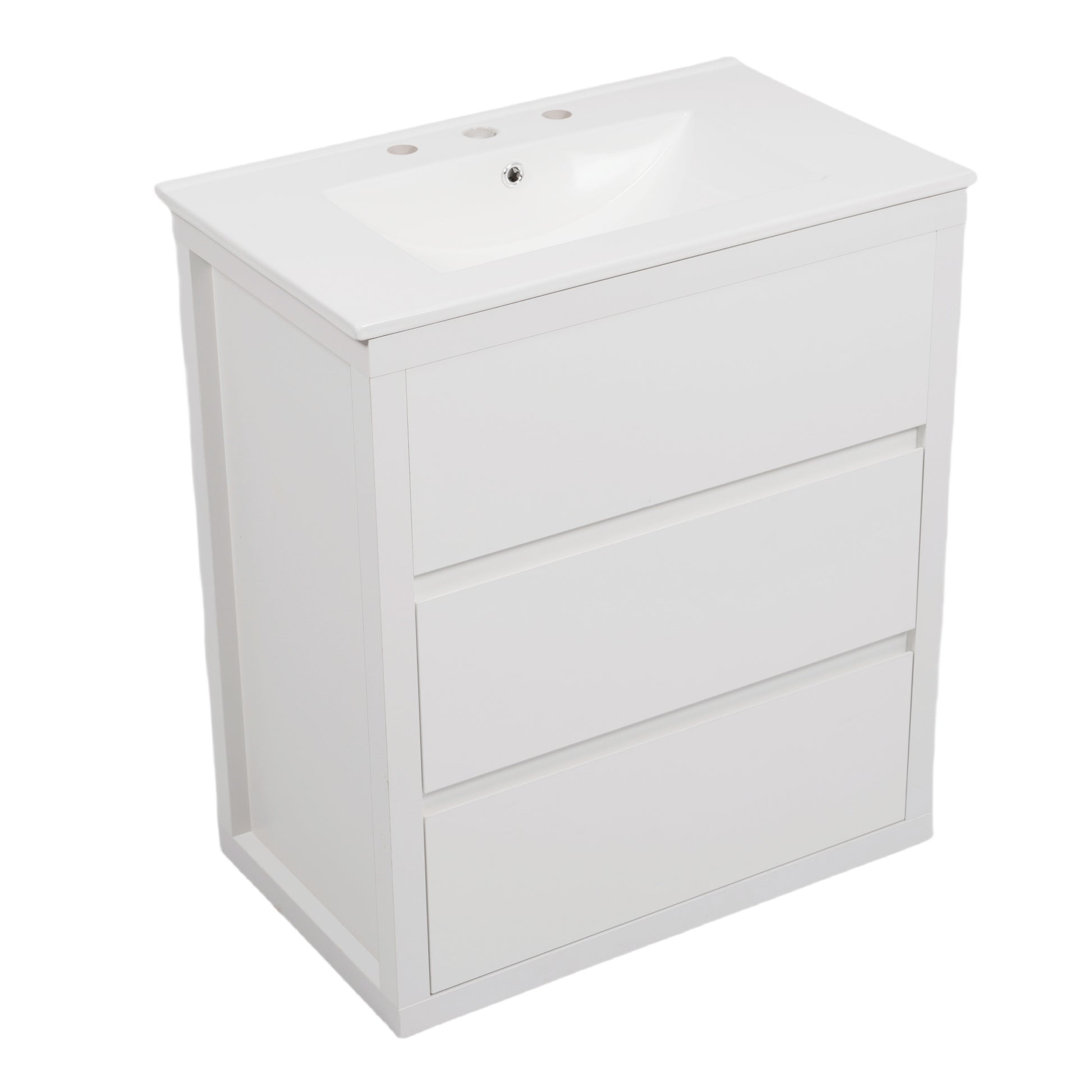 60" Double Sinks Bathroom Vanity Set, Bathroom Cabinet with Two Separate Ceramic Sinks, Full-Extension Drawers & Soft Close Undermount Drawer Slides, White image 12