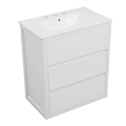 60" Double Sinks Bathroom Vanity Set, Bathroom Cabinet with Two Separate Ceramic Sinks, Full-Extension Drawers & Soft Close Undermount Drawer Slides, White image 12
