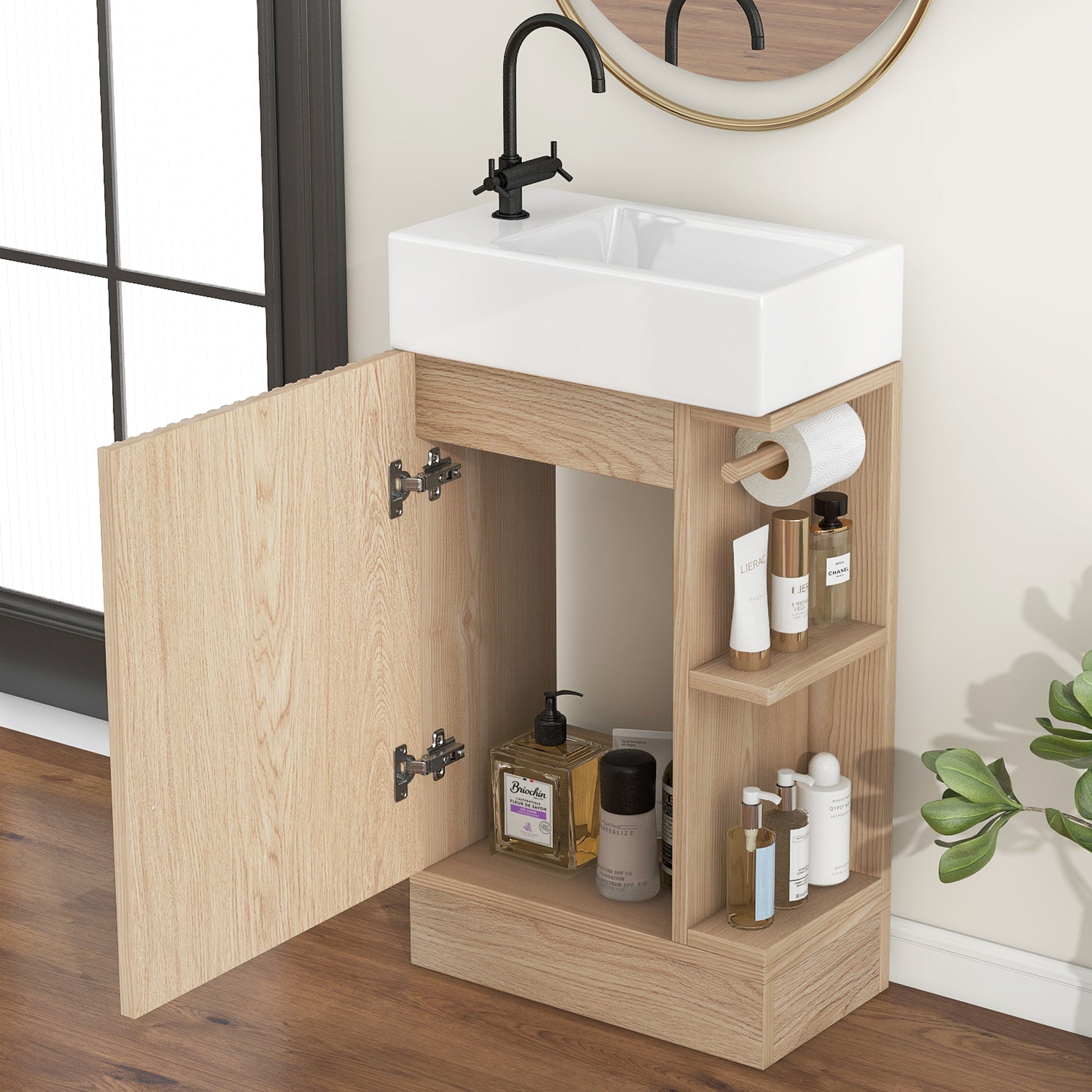 18.6" Bathroom Vanity with Sink, Bathroom Vanity Cabinet with Two-tier Shelf, Left or Right Orientation, Natural (Old Sku:WF308491AAN) image 3