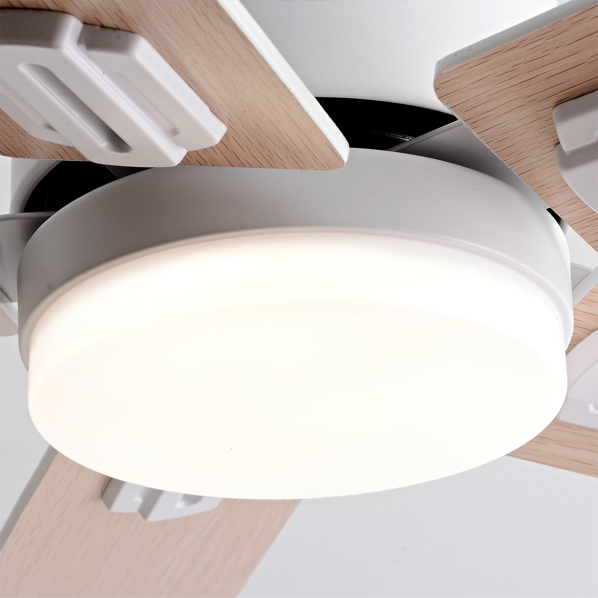 42-inch Ceiling Fan with Light and Remote Control, Low Profile Modern Ceiling Fan for Bedroom, 5 Blades with Dual White & Natural Wood Finish, Dimmable LED Light, Reversible 6-Speed Motor image 2