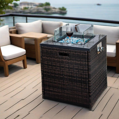 24" Propane Gas Fire Pit Table, 50000 BTU Square Fire Pit, Tile Tabletop with Beautiful Wicker Base for Outside Patio Deck Garden Courtyard-Espresso image 6