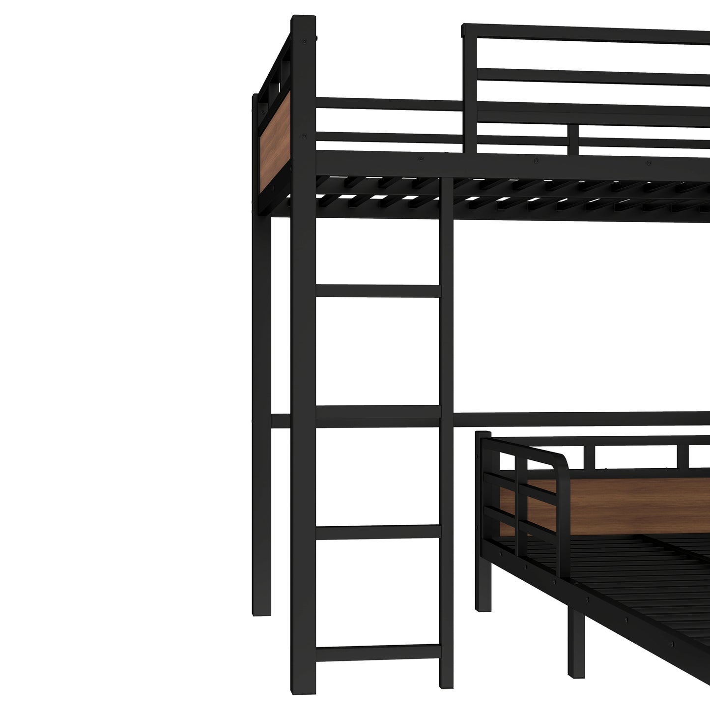 Twin XL over Twin XL Metal Bunk Bed/Metal Loft Bed,Separable Bunk Beds,with raised security fence,Walnut Color image 11