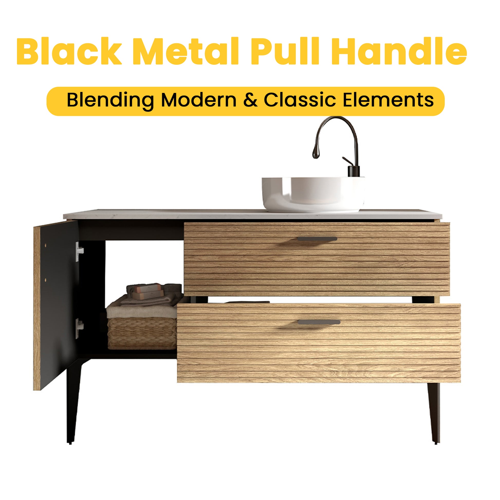 Emilia 48" Striped Natural Oak Bathroom Vanity with Sink, without drainage and faucet, Freestanding Bathroom Cabinet for Modern Bathroom, KD image 6
