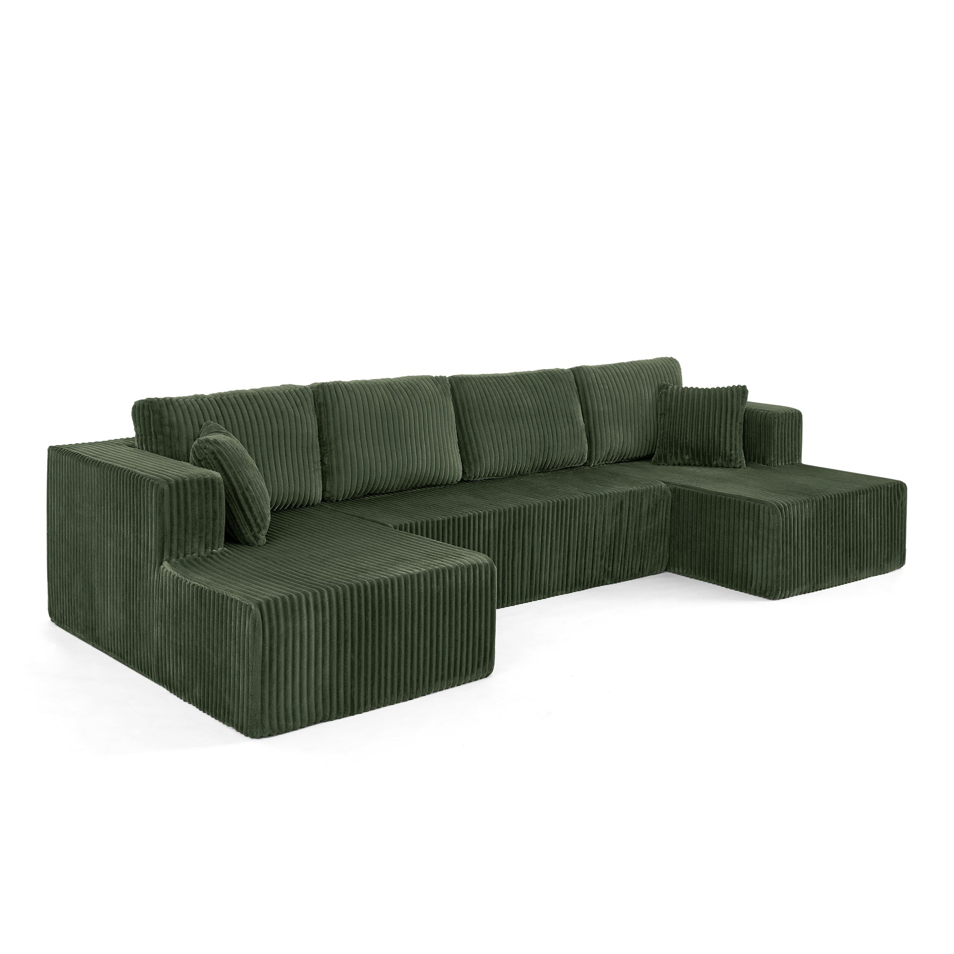U shape Modular Sectional Sofa, Compressed Sectional Sofa Modern Minimalist Style Corduroy Couch, Sleeper Sofa for Living Room, Bedroom, Comfy Compressed Sofa Couch Space-Efficient Design-green image 9