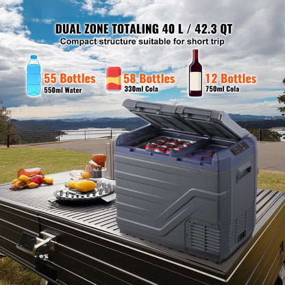 Car Refrigerator, 12 Volt Car Refrigerator Fridge, 40 L Dual Zone Portable Freezer, -4℉-68℉ Adjustable Range, 12/24V DC and 100-240V AC Compressor Cooler for Outdoor, Camping, RV image 5