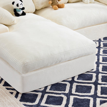 White corduroy compressed sofa. It has a soft and skin-friendly sitting feel, adding a healing atmosphere to the warm living room. It comes with 3 back cushions and 2 throw pillows. image 8