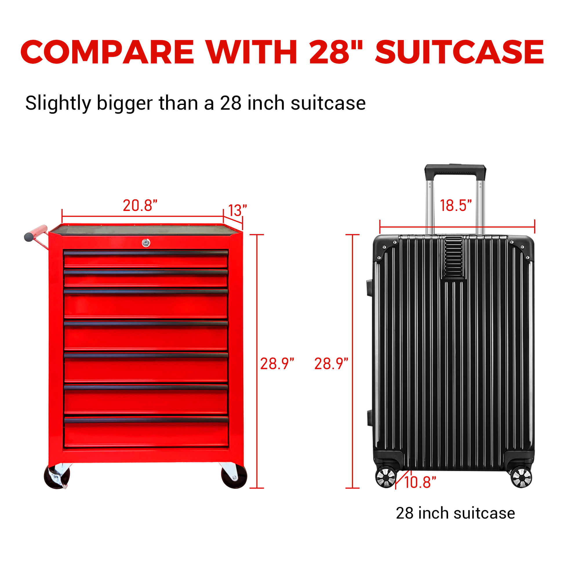 Rolling Metal Tool Chest with 7 Drawers, 20" 7-Drawer Tool Chest Cabinet with Ball Bearing Drawer Slides, Steel Tool Storage Box Organizer -RED image 12