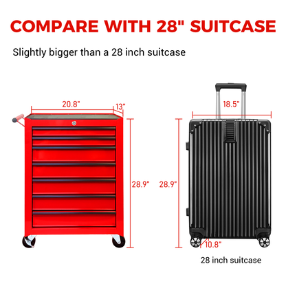 Rolling Metal Tool Chest with 7 Drawers, 20" 7-Drawer Tool Chest Cabinet with Ball Bearing Drawer Slides, Steel Tool Storage Box Organizer -RED image 12