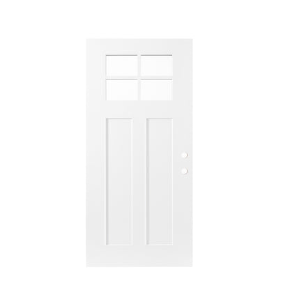 36"x80" Fiberglass Front Door with White 4-9/16" PVC Frame,Left-Hand Inswing Exterior Door with Brickmould,Contemporary minimalist smooth skin with clear glass for Home Entrance, White image 5