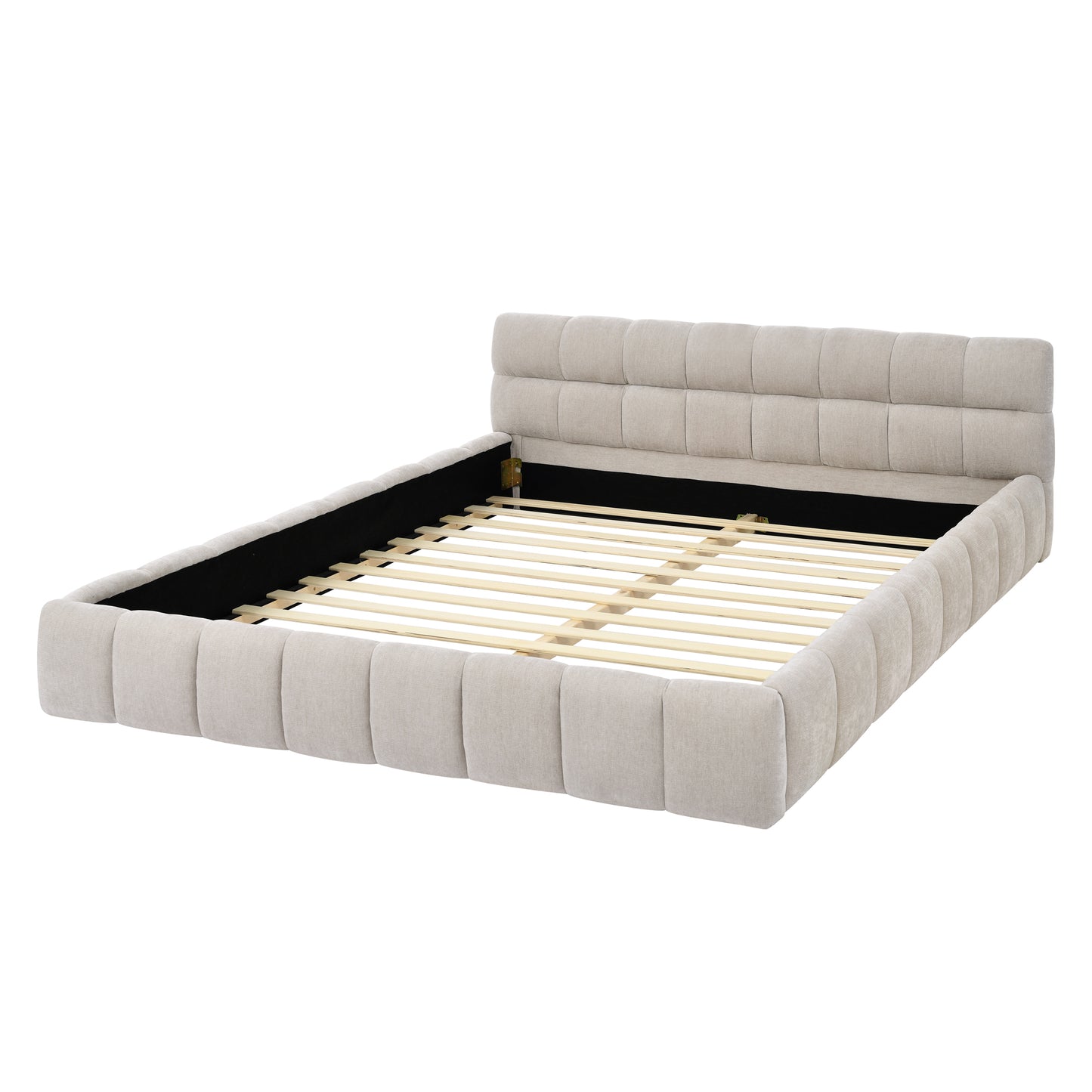 Queen Size Upholstered Bed Frame with Thick Fabric, Chenille Fabric Grounded Queen Size Platform Bed with Headboard and Solid Frame. No Box Spring Needed, Beige(68''*86.5''*23.5'') image 7