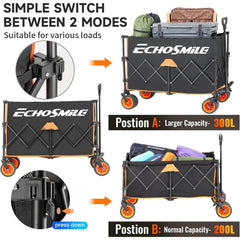 Durable Black and Orange Telescoping Camping Cart for Easy Transport