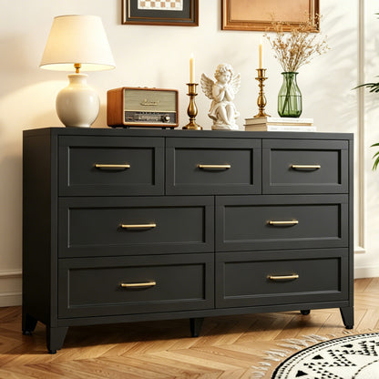 7-Drawer Dresser, Wide Low-Profile Storage Cabinet, Black Metal Chest of Drawers for Bedroom, Living Room & Entryway image 1
