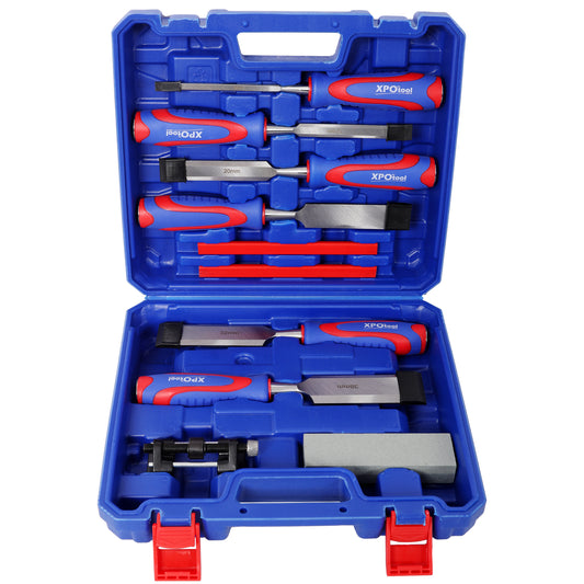 10Pcs Premium Wood Chisel Set – Includes 6Pcs Wood Chisels, 1 Honing Guide, 1 Sharpening Stone & 2 Carpenter Pencils, Heat-Treated Cr-V Alloy Steel Blades image 1