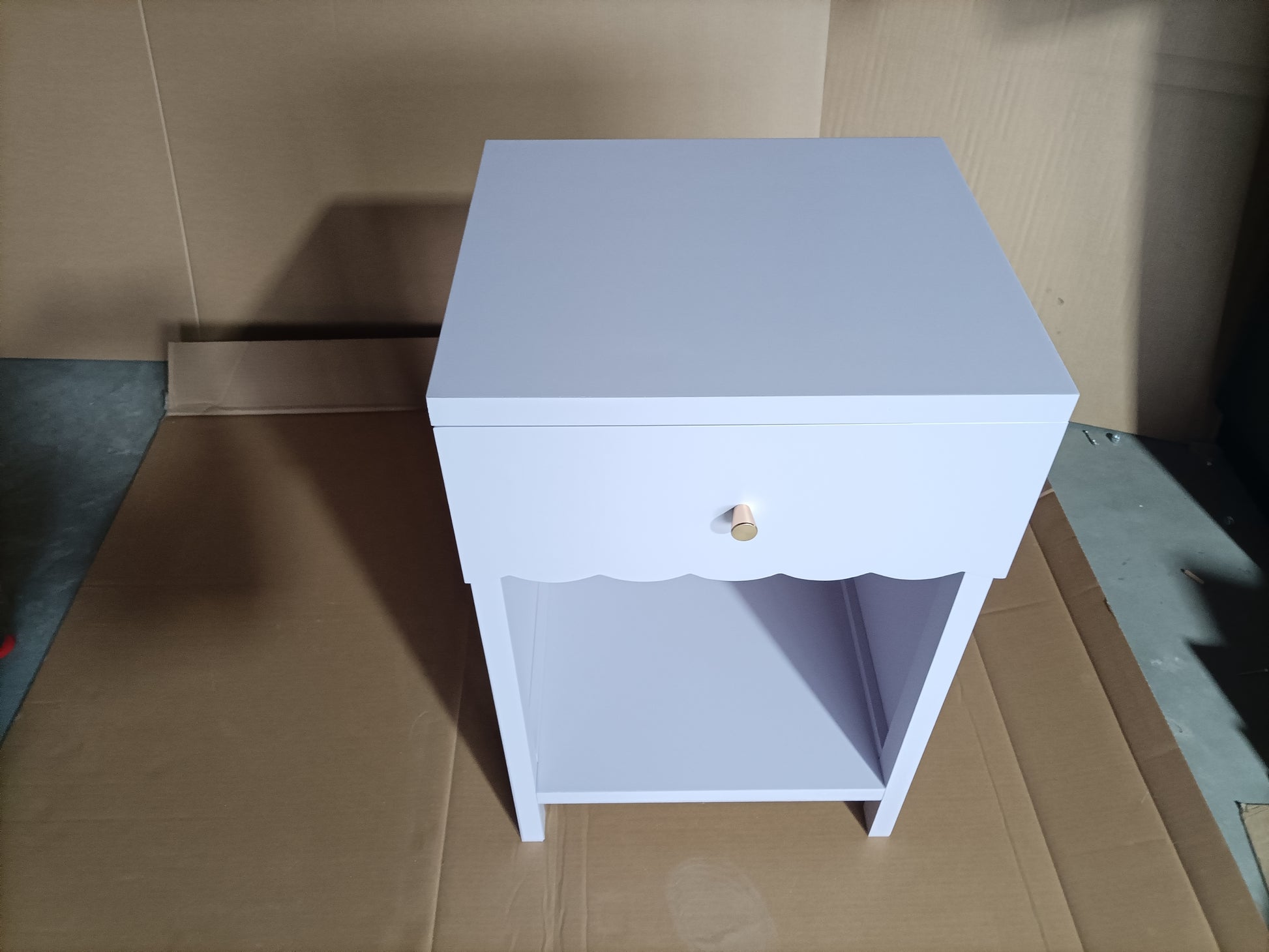 Modern Nightstand with Drawer and Open Shelf,Scalloped Edge Bedside Table for Bedroom, Cute Minimalist Side Table for Kids Room or Girls' Room,Light Purple image 11
