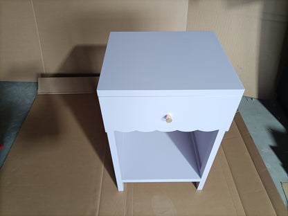 Modern Nightstand with Drawer and Open Shelf,Scalloped Edge Bedside Table for Bedroom, Cute Minimalist Side Table for Kids Room or Girls' Room,Light Purple image 11