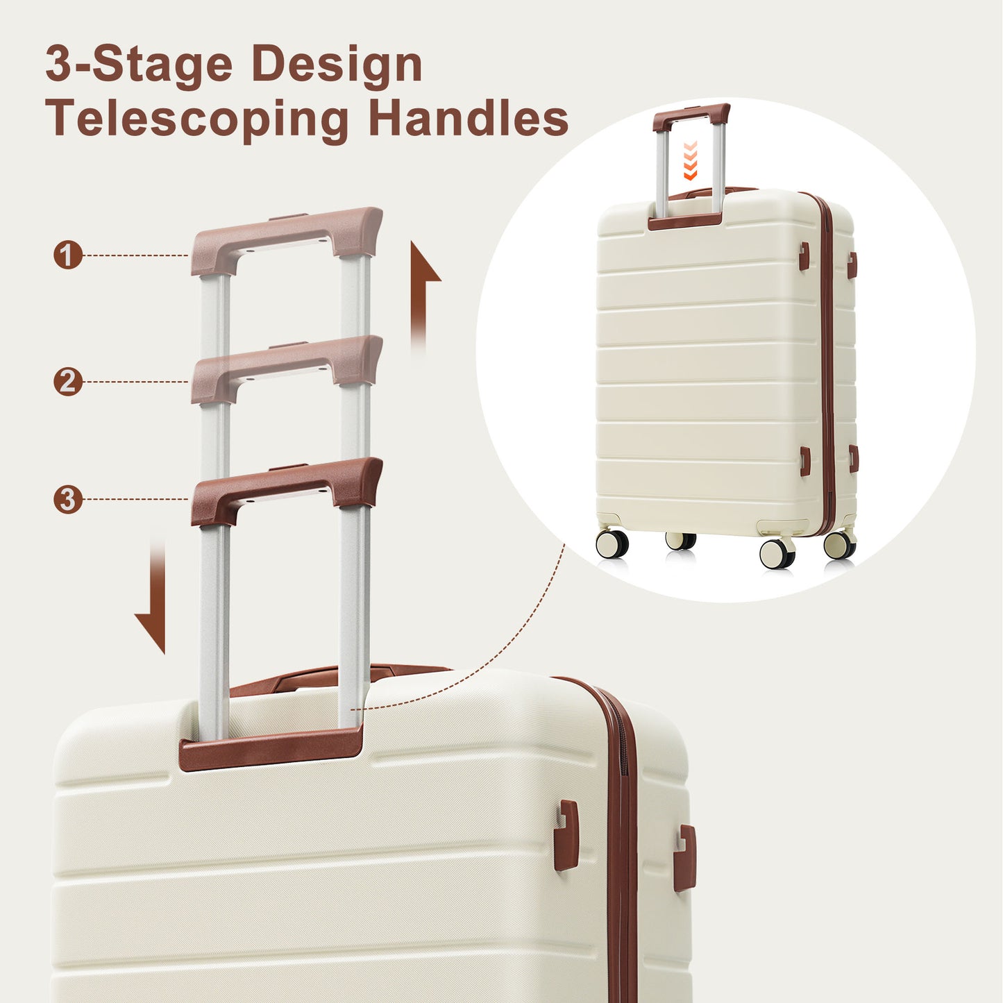Travelpro Max 3-Piece Hardside Luggage Set with TSA Lock, 14/20 Inch Spinner Suitcase Set with Expandable Travel Duffel Bag & Waterproof Toiletry Kit, Adjustable Handle (ivory and brown) image 6