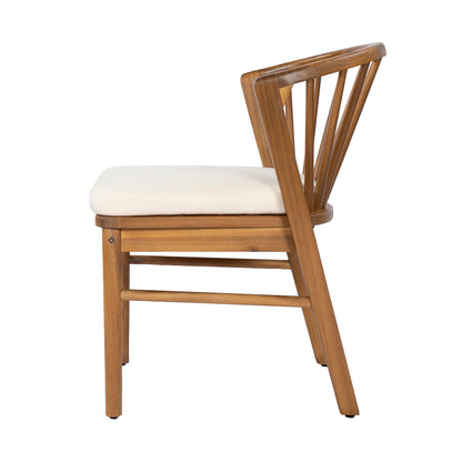 Outdoor Dining Chairs Set of 2, Acacia Wood Patio Chairs with Cream Washable Cushion,for Backyard, Poolside, Garden,Teak image 7