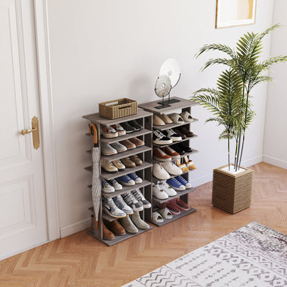 Shoe Rack,7 Tier Shoe Storage Organizer with Hooks, Entryway Shoe Tower,12-14Pairs Shoes,Vertical Shoe Organizer,Vertical Shoe Organizer,Easy Assemble,Saving Space,Rustic Gray image 3