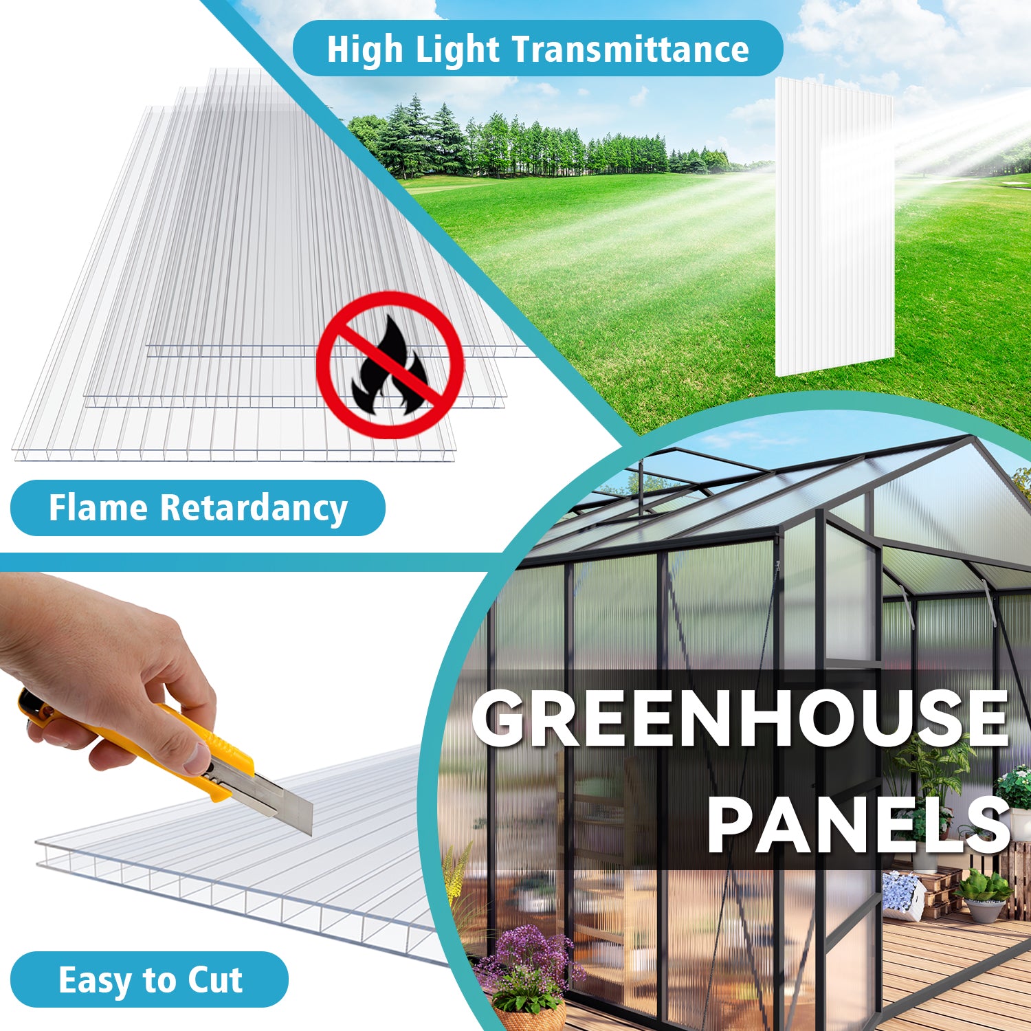 12 Pack Twin-Wall Polycarbonate Sheets 5' x 2' x 0.24",UV Protected Greenhouse Panels, Shatterproof & Insulated Roofing Sheets for Greenhouse, Patio Cover, Garden Shed and DIY Projects image 11