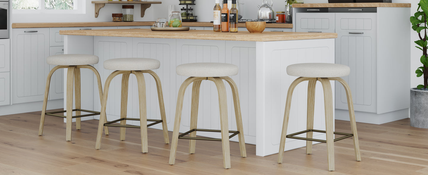 Swivel Bar Stools Set of 2, Counter Height Backless 26″ Bar Stool, Fabric Upholstered Seat, Sturdy Wood Legs and Metal Footrest, Mid-Century Modern Island Stools for Home Bars, Restaurants, Beige image 6