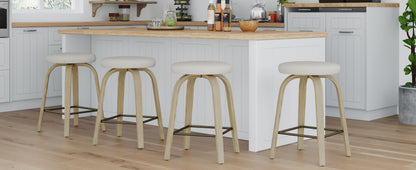 Swivel Bar Stools Set of 2, Counter Height Backless 26″ Bar Stool, Fabric Upholstered Seat, Sturdy Wood Legs and Metal Footrest, Mid-Century Modern Island Stools for Home Bars, Restaurants, Beige image 6