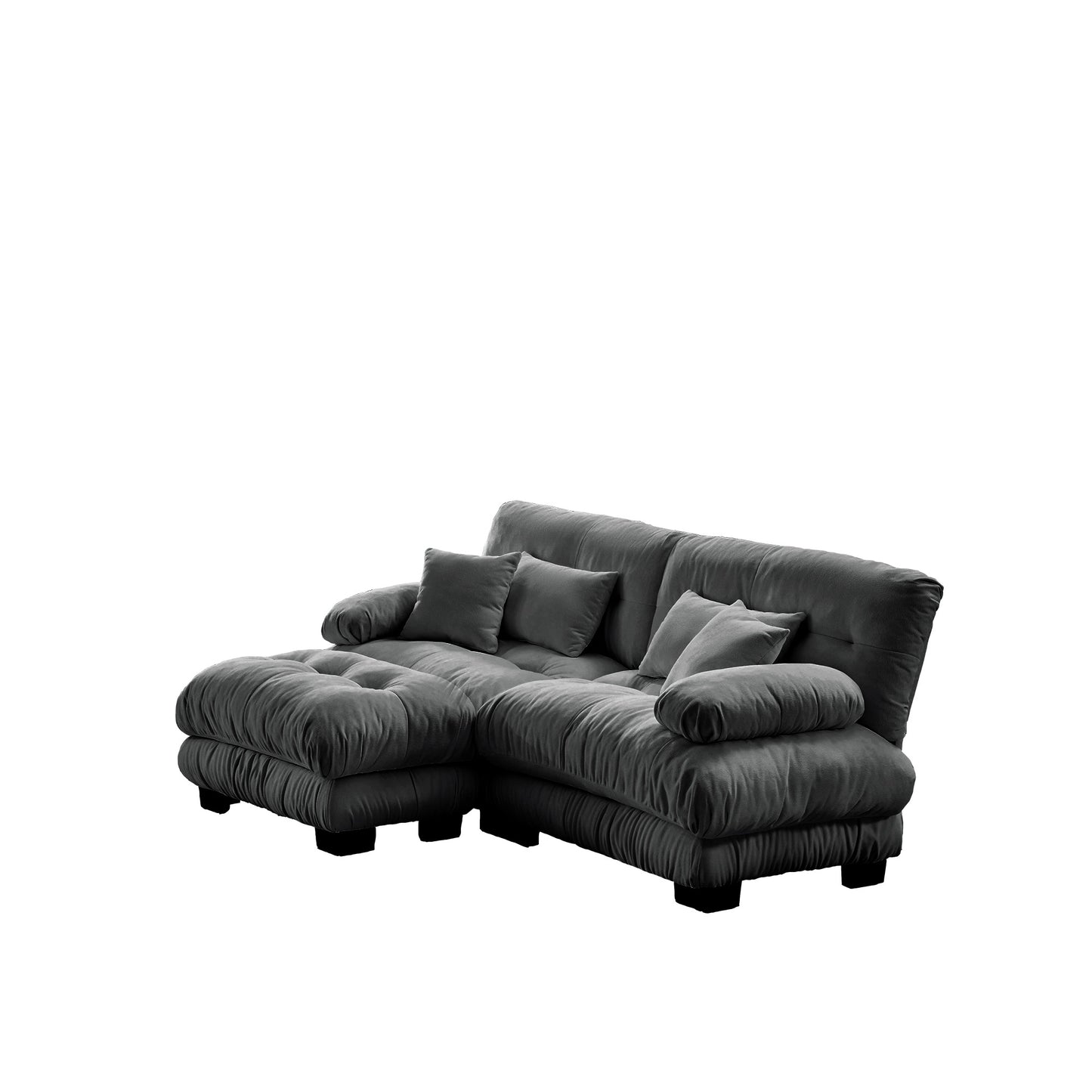 Cloud Couch Sectional Sofa for Living Room, Chenille 2 Seater Sofa with 2 Lumbar pillows and 2 throw pillows, Upholstered Wide Arm Sofa with Convertible Ottoman,Chenille Gray image 10