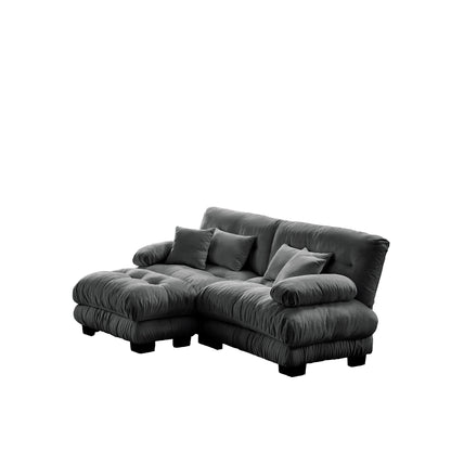 Cloud Couch Sectional Sofa for Living Room, Chenille 2 Seater Sofa with 2 Lumbar pillows and 2 throw pillows, Upholstered Wide Arm Sofa with Convertible Ottoman,Chenille Gray image 10
