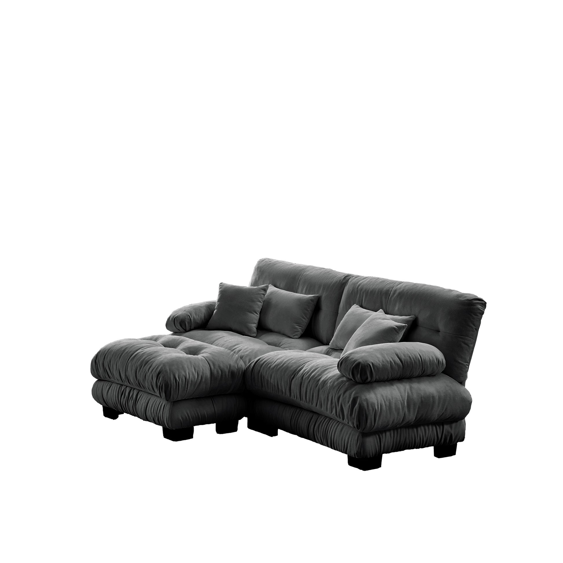 Cloud Couch Sectional Sofa for Living Room, Chenille 2 Seater Sofa with 2 Lumbar pillows and 2 throw pillows, Upholstered Wide Arm Sofa with Convertible Ottoman,Chenille Gray image 10
