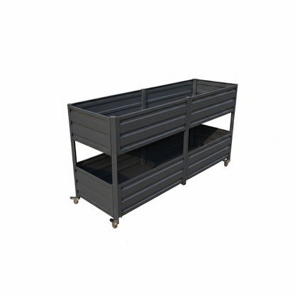Dual Tier Elevated Metal Raised Garden Bed with Lockable Wheels, Staggered 2-Layer Raised Planter Box for Vegetables Herbs Flowers, Outdoor Patio Backyard Green Planting Bed,Grey image 8