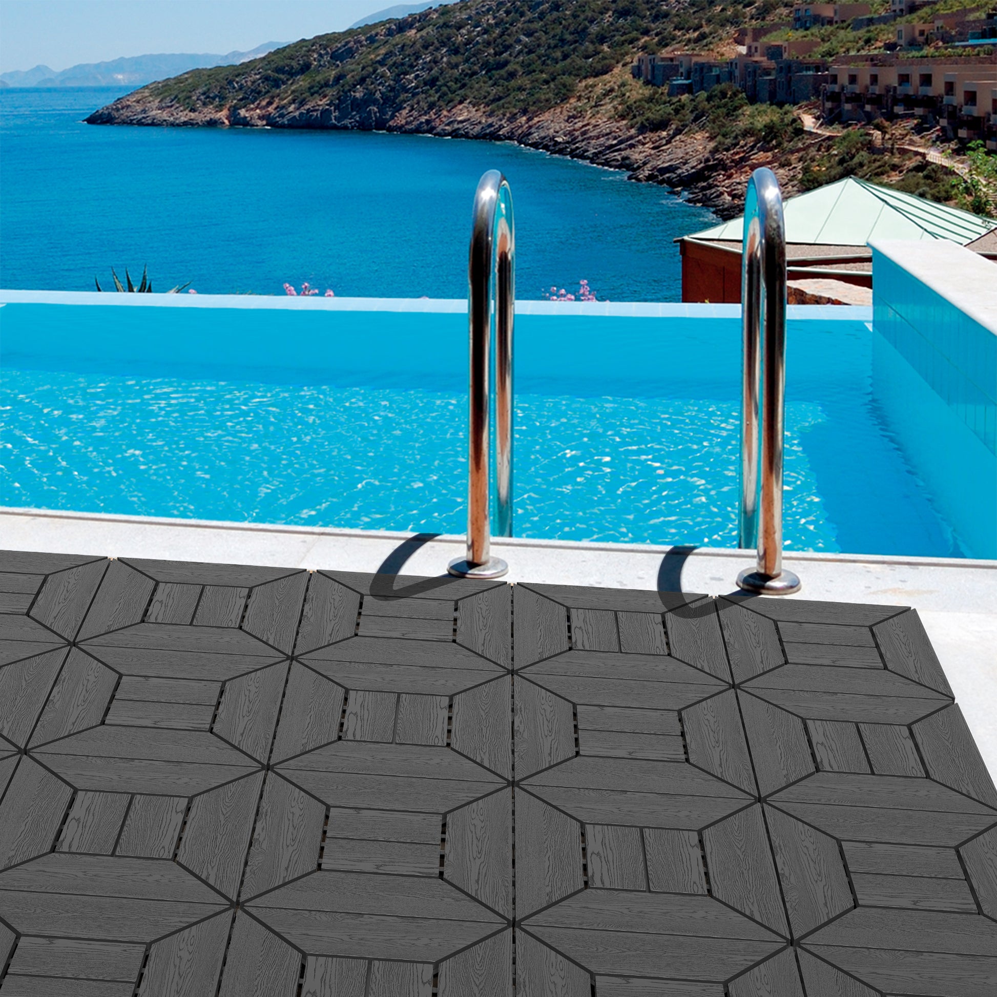 New 12 inch balcony deck tiles, DIY interlocking deck floor tiles, indoor and outdoor floor tiles, easy to install patio tiles, suitable for poolside balcony, backyard, 44 pieces dark gray image 6