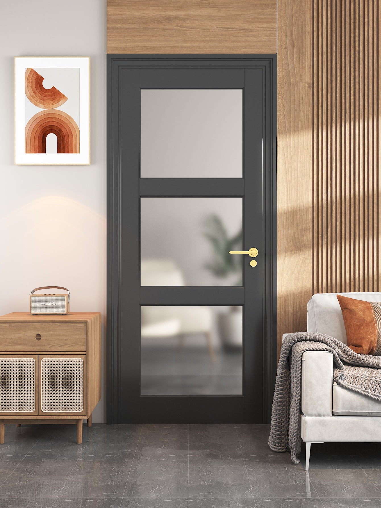 32" X 80"3-Lite Glass Door,Preassembled Frosted Glass French Door,MDF Wood Panel,for Utility Room Pantry Closet Laundry Room, Bathroom,w/o Hardware,Back image 2