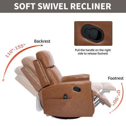 Deep Yellow Genuine Leather Heat Massage Manual Recliner Chair with Rocker and Swivel for Living Room image 7