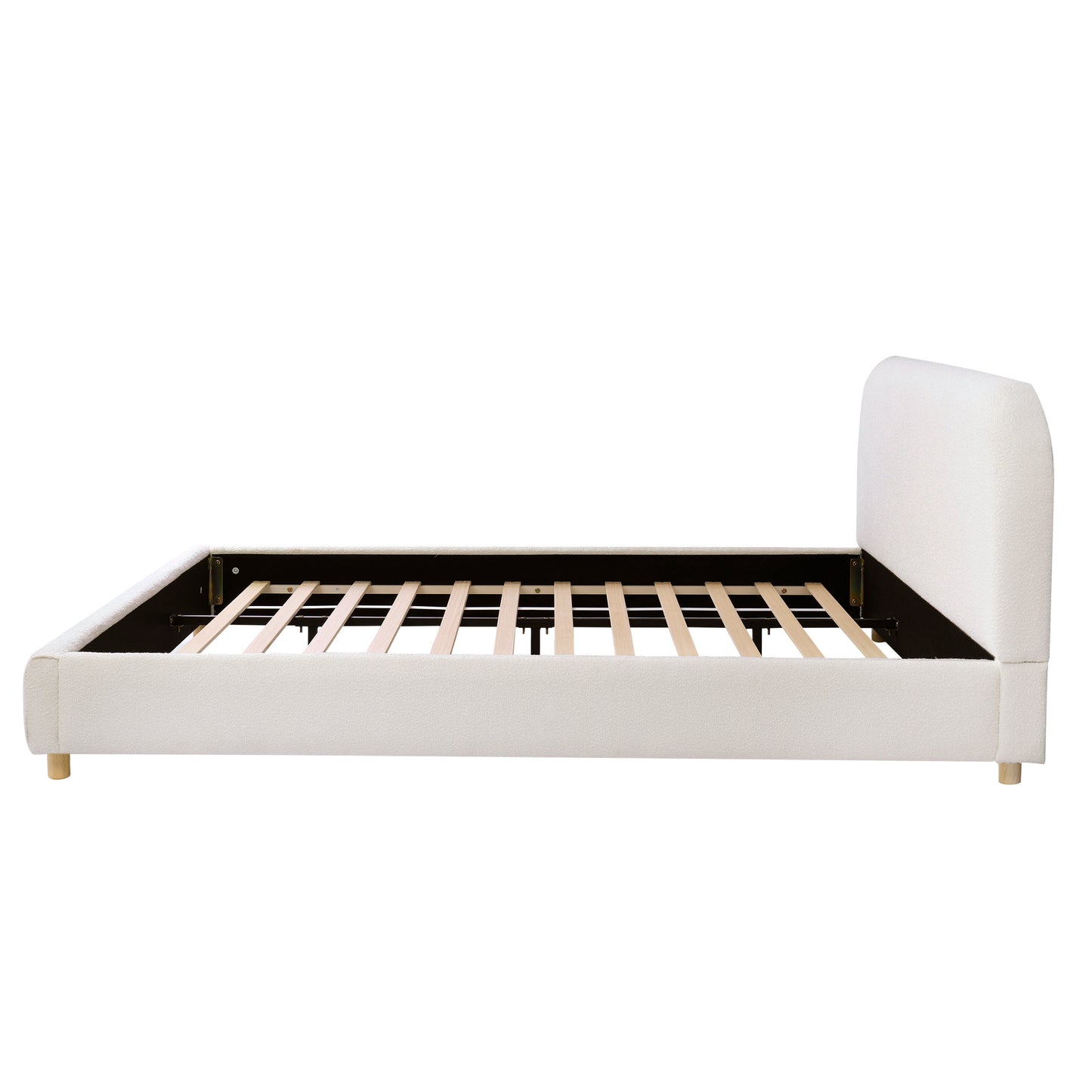 Queen Size Upholstered Bed With Boucle Fabric,Curved-Shape Design Thick Headboard, Solid Wood Legs,White image 9