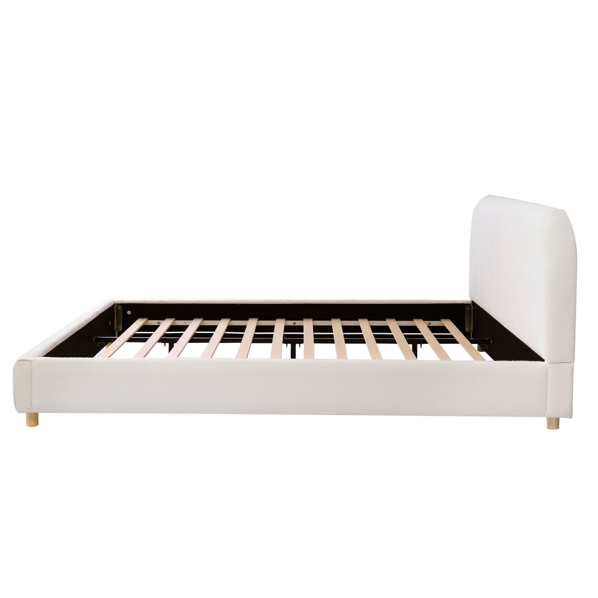 Queen Size Upholstered Bed With Boucle Fabric,Curved-Shape Design Thick Headboard, Solid Wood Legs,White image 9
