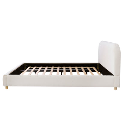 Queen Size Upholstered Bed With Boucle Fabric,Curved-Shape Design Thick Headboard, Solid Wood Legs,White image 9