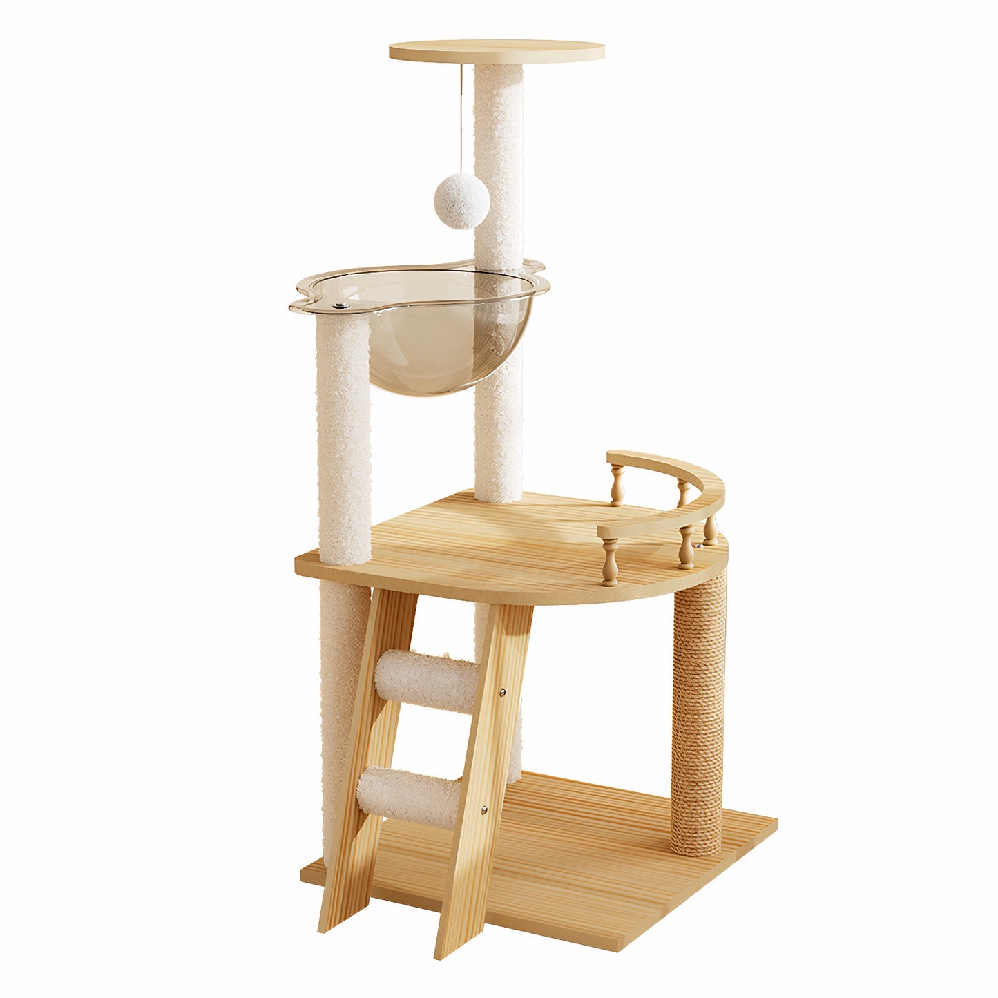41.3" Modern Cat Tower, Wood Cat Tree Tower for Indoor Cats, Cat Treewith Sisal-Covered Scratching Posts and Top Perch, Cat Condo with Acrylic Hammock for Small Large Cats image 2