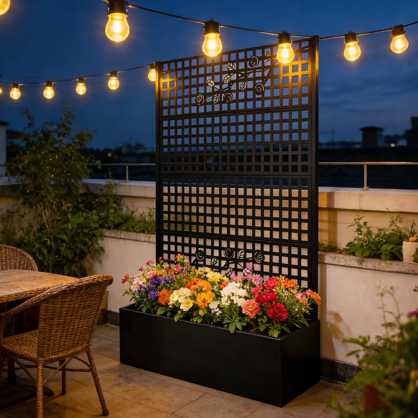 Metal Planter Box with Trellis 70.9in H x 43.3in W x 15.8in D - Outdoor Raised Garden Bed with Privacy Screen Lattice Panels for Patio Decoration for Backyard Patio Balcony, Rose Black image 4