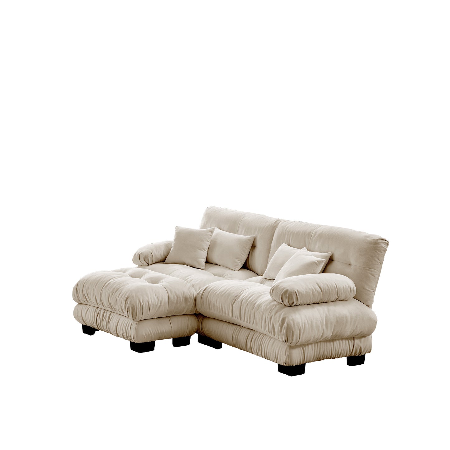 Cloud Couch Sectional Sofa for Living Room, Chenille 2 Seater Sofa with 2 Lumbar pillows and 2 throw pillows, Upholstered Wide Arm Sofa with Convertible Ottoman,Chenille Light coffee image 10