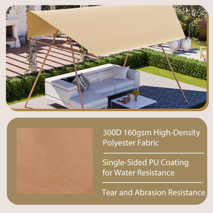 Hexagonal Shade Sail Canopy, Large 206"x118" UV Block Sun Shade with UPF 50+, Waterproof High-Density Polyester Fabric, Brown Rust-Resistant Poles & Built-in Hooks for Patio Backyard – Light Khaki image 3