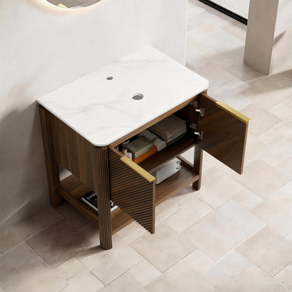 INDIGO 30'' Freestanding Cabinet without Basin, with Double Doors, Walnut Woodgrain Color image 2